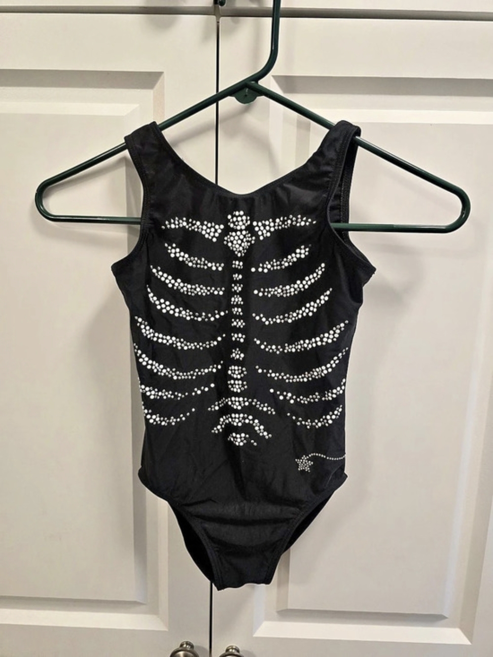Destira Skeleton Leotard Child Medium Rhinestones Black Gymnastics Halloween